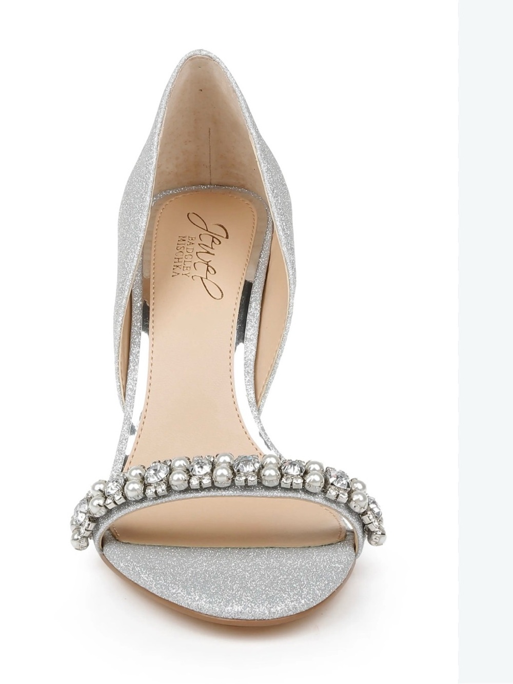 Badgley Mischka Dayana Silver Glitter Crystal Bridal Heels Sandals 8.5